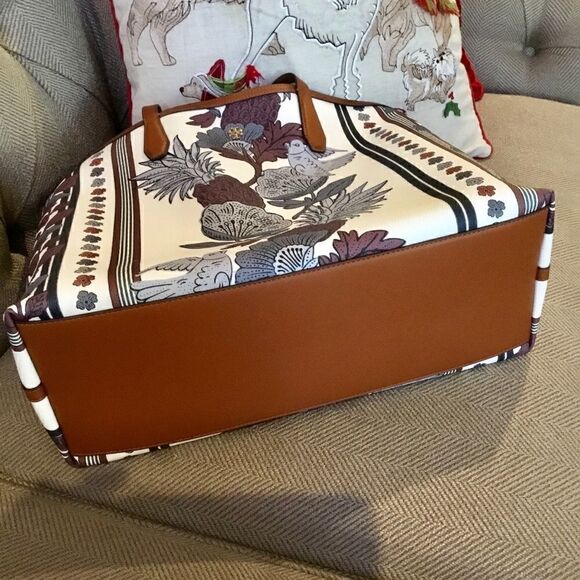 TORY BURCH FLORAL WINE PERRY LARGE TOTE LAPTOP TRAVEL HANDBAG WORK VACAT… - Picture 5 of 7